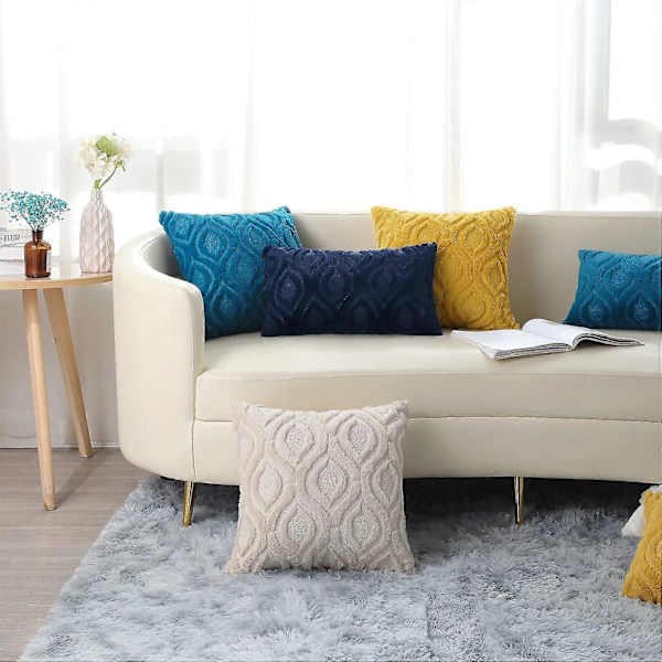 Set med 2 Fuskpäls Kuddfodral 45x45 cm, Dekorativa Mjuka Plyschiga Sammets Kuddfodral 18X18 Tum, Fyrkantig Boho Neutral, för Soffa, beige