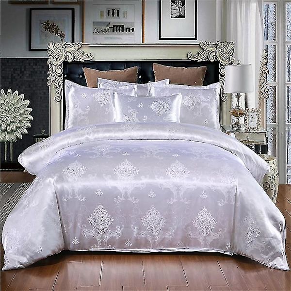 Sängkläder med Satin Jacquard Påslakan och Dragkedja White EUSingle 135x200