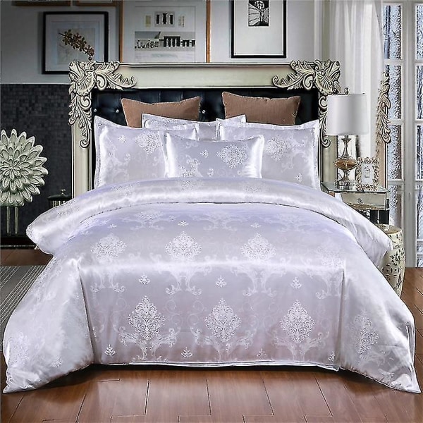 Sengesett med sateng jacquard dynetrekk og glidelåslukking White AUSingle 140x210