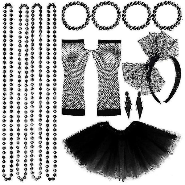 Snabb leverans Kvinnor 80-tals Festklänning Retro Party Kostym Set Black