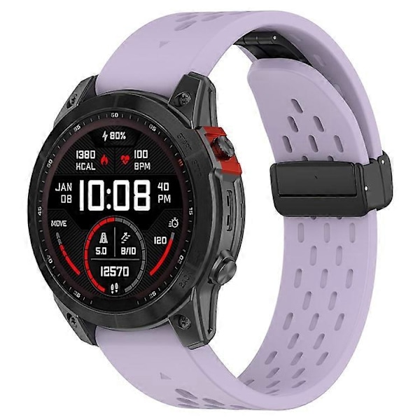 Kompatibel med Garmin Tactix 7 Pro / Fenix 7X / Fenix 7X Solar Silikone Urrem 26mm Åndbar Urrem med Foldespænde Purple