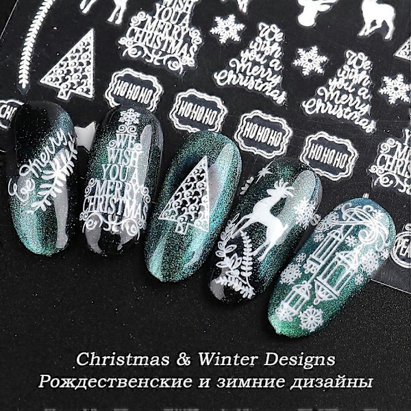 Självlysande julnageldekaler Nagelkonst 9 ark Självhäftande nageldekaler Nageldekaler Nagelkonstdesign Manikyr