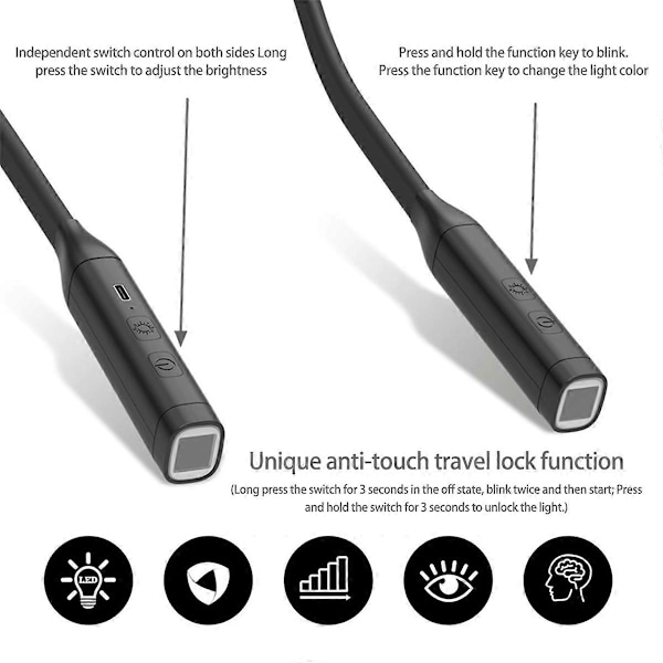 Nackläslampa Boklampor Läsa i Sängen Böjbar Långvarig Portabel USB Uppladdningsbar Flexi