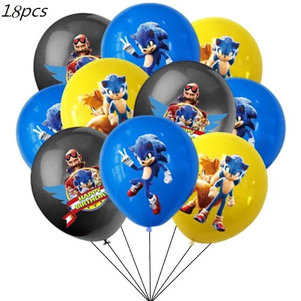 Nya Tecknade Sonic Kalas Tillbehör Pojkar Födelsedagsfest Engångsservis Set Papperstallrik Mugg Servetter Baby Shower Dekorationer 18pcs balloon
