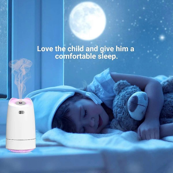USB Mini Luftfuktare, 280ml Portabel Luftfuktare, 7-Färgs LED Nattlampa, Ultra-tyst, Automatisk Avstängning-