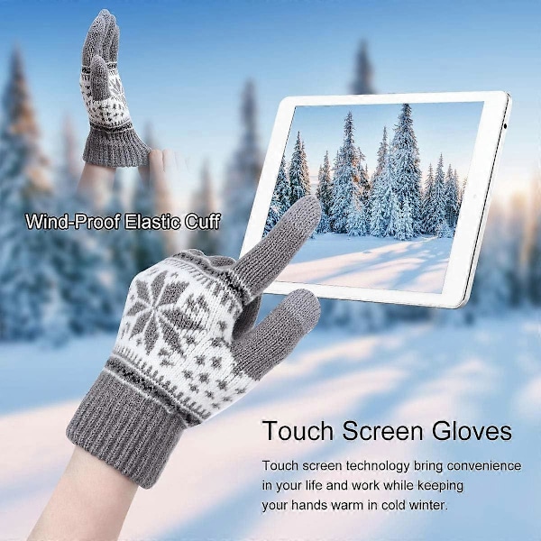 2025 Nye Dame Strikkede Hansker TouchScreen Vinter Snø Blomster Trykk Varme Votter Unisex