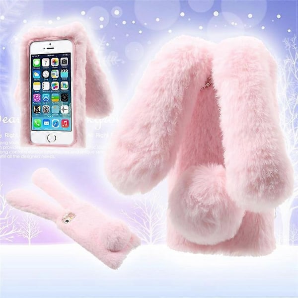 Kaninform Varm Päls TPU Skal Kompatibelt För iPhone SE 5S 5 Pink