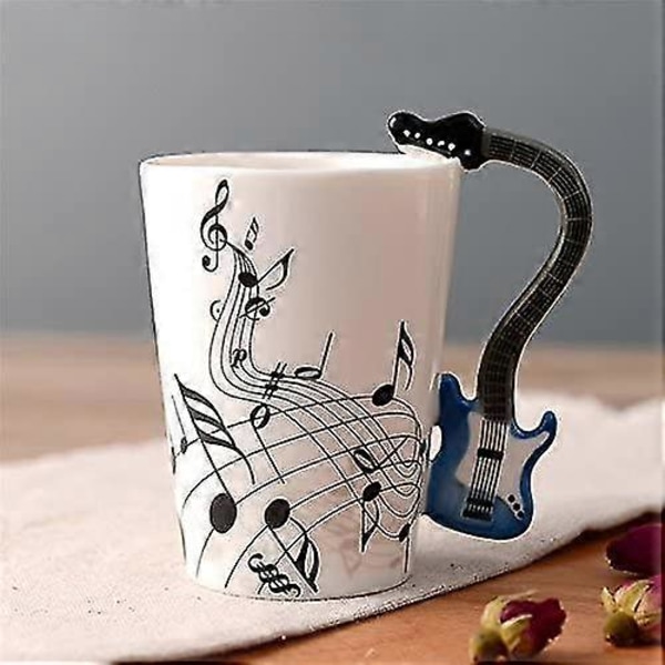 8.5oz Luova Musiikkimuki Viulu Tyyli Kitara Keraaminen Muki Kahvi Tee Maito Nuottiviivasto Kupit Kahvalla Kahvimukit Uutuuslahjat (sininen Sähkökitara)