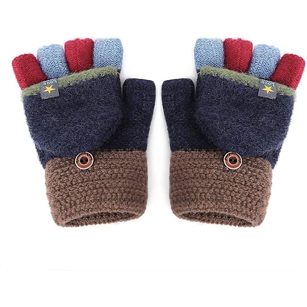 Barnehansker for jenter gutter 5-10 år gamle mote vinter høst ullvotter halv finger strikket tvunnet clamshell dobbel tykk varme hansker Fo