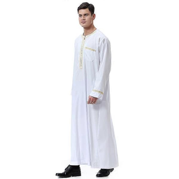 Mænd Muslim Saudi Robe Kaftan Dubai Tunic White L