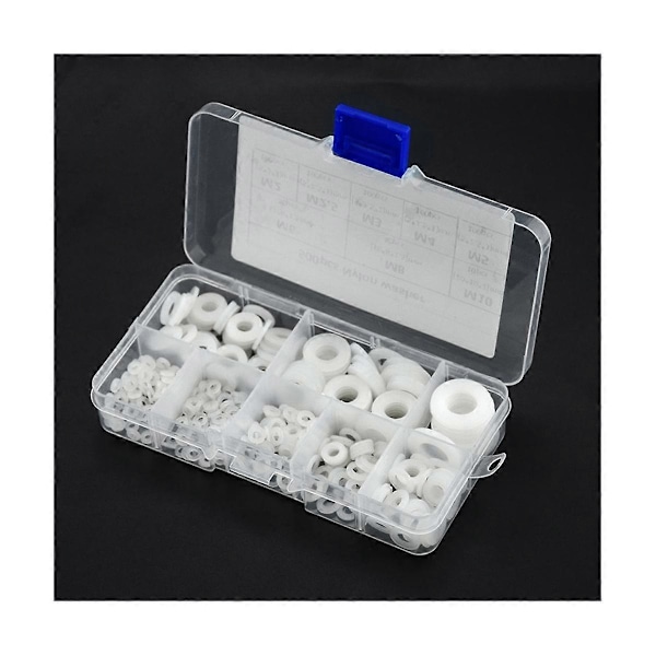 500 stk. Hvide nylon flade skiver pakningssæt M2 M2.5 M3 M4 M5 M6 M8 M10 Plastforseglings O-ringe sortiment