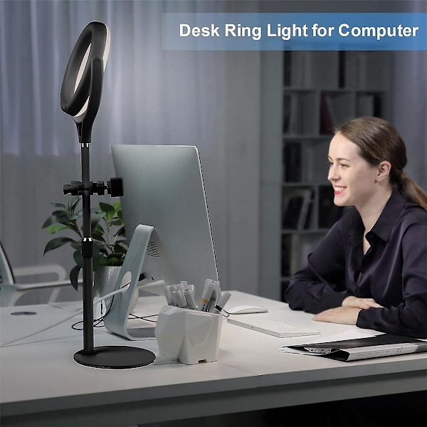 Laptop Ring Light med Stativ, Mobiltelefon LED Ring Light Skrivebordslampe Videokonference Li