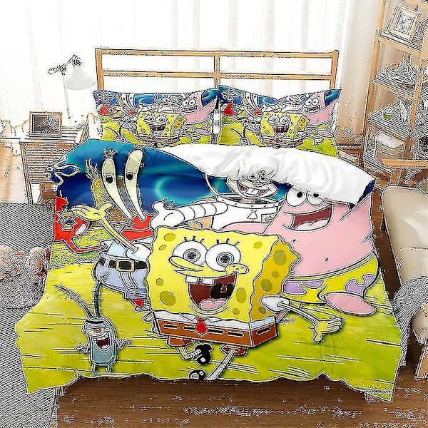 Spongebob Squarepants Serie Tryckt Påslakan Tvådelat Set Tredelat Barnrum Dekorativt Påslakan style 5 140*210two-piecesuit