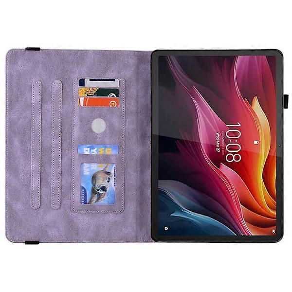 Kompatibelt Fodral för Lenovo Tab K11 Plus Fjäril Blomma Tryck PU Läder Tablet Skydd med Kortfack Purple