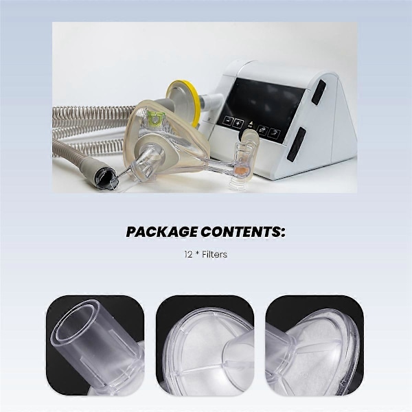 Viral In-Line Udgangsfilter Kompatibelt med Resmed, Dreamstation CPAP/BiPAP Maskine, 12 Stk.