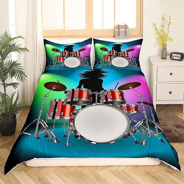 Trumset Sängkläder Set med rockmusiktema cover för barn ungdom tonåringar 220x240cm