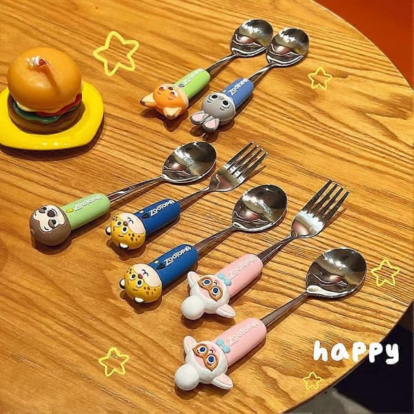Zootopia Judy Hopps Nick Wilde 304 Bestikssæt i rustfrit stål med ske og gaffel WhiteB