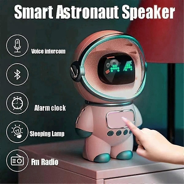 Smart Astronaut Bluetooth-högtalare Portabel Stereo Ai Interaktivt Ljud Med Väckarklocka Stöd Tf/fm Bordsklocka Rosa