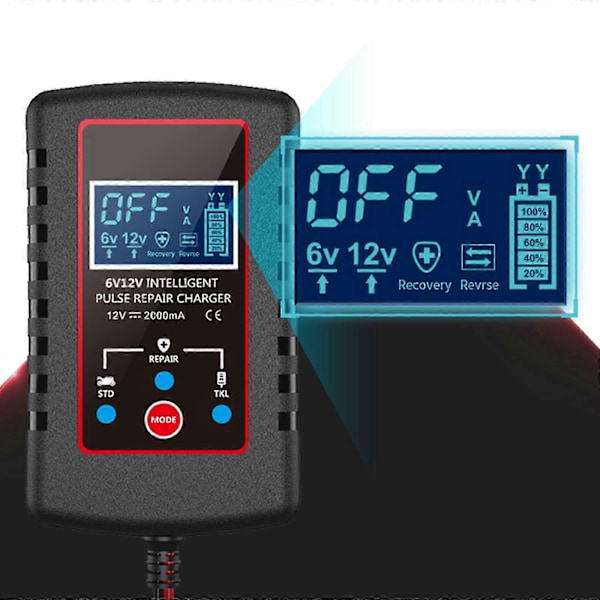 6V og 12V Smart Fuldautomatisk Batterioplader Vedligeholder, Vedligeholdelseslader