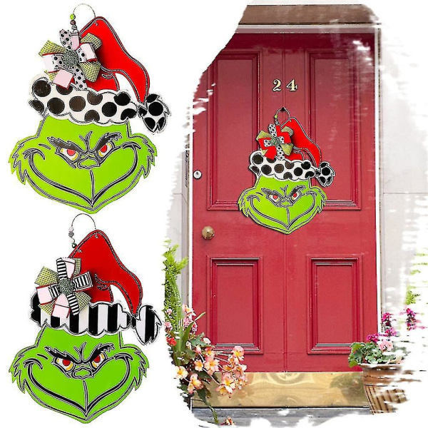 Jul The Grinch Tre Dørskilt Plakett Jule Hengende Dekorasjon A