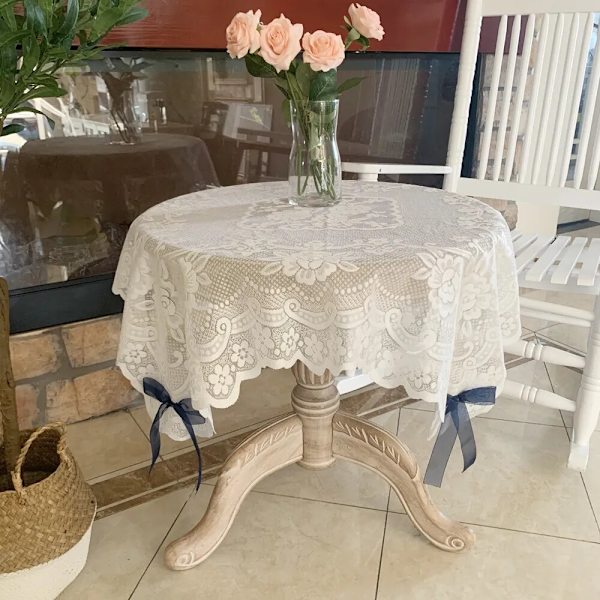 Vintage Blondebordduk Jule Strikket Nattbord Dekke Rose Skrivebord Kaffebordduk Bordbrikker Spise Bryllup Dekor ER9 see chart 85x85cm