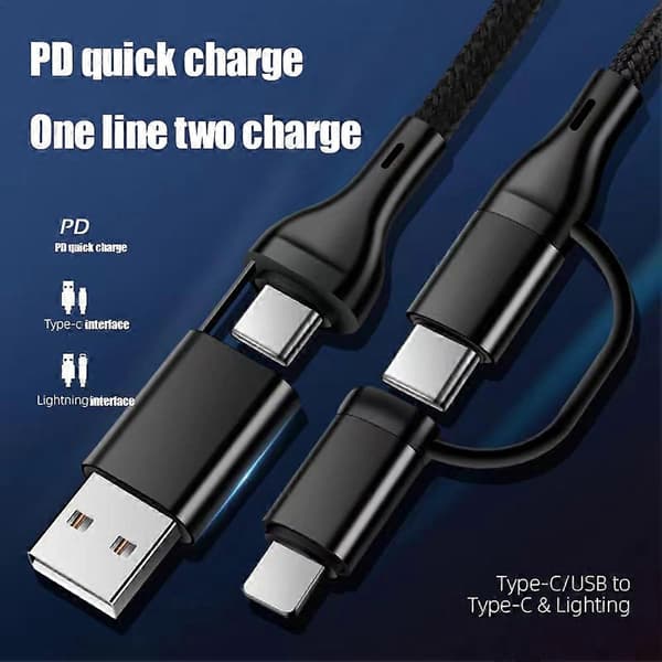4-in-1 Latauskaapeli PD Monitoiminen Nopea Lataus Datakaapeli Type-C - Type-C Latauskaapeli Ph