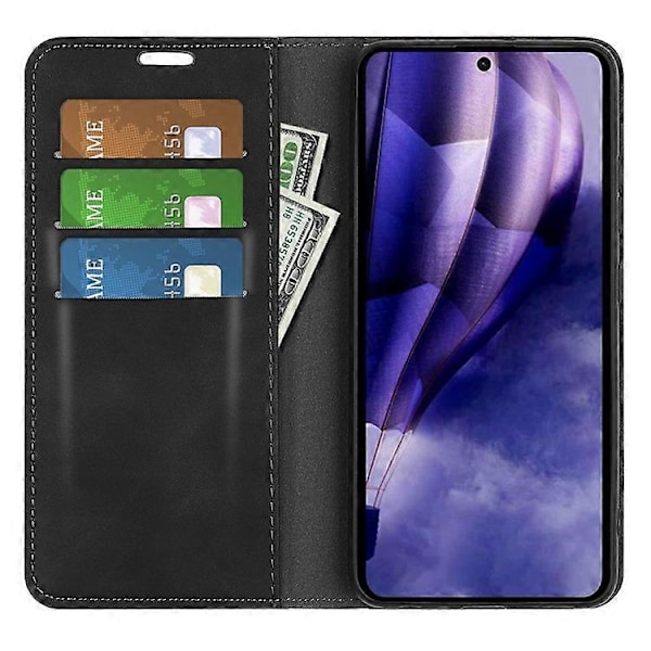 Kompatibel til HMD Skyline Etui Skin-Touch Læder Wallet Telefon Cover Black
