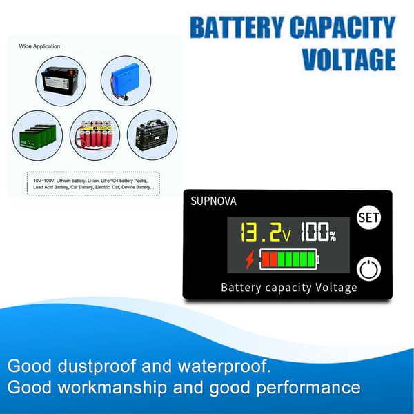 Batterikapacitetsindikator DC 8V-100V Blysyre Lithium Bil Voltmeter