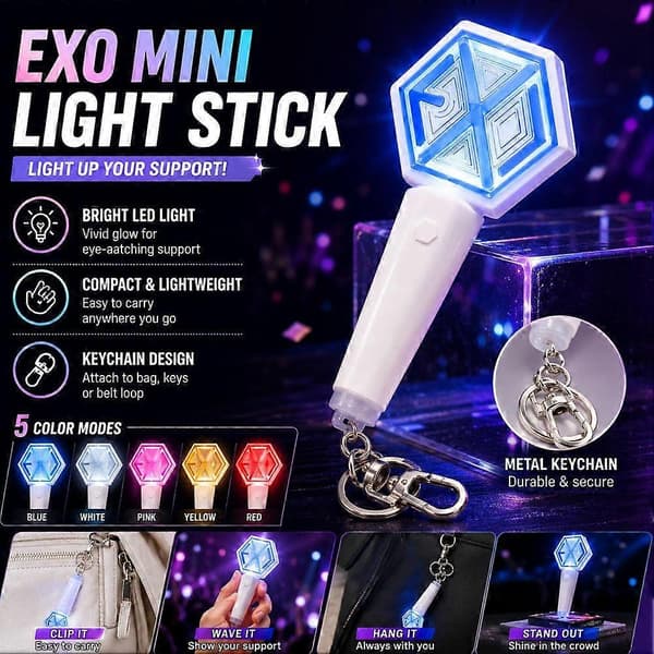 Färgglad Mini Light Stick Nyckelring för EXO-fans Konsert Souvenir