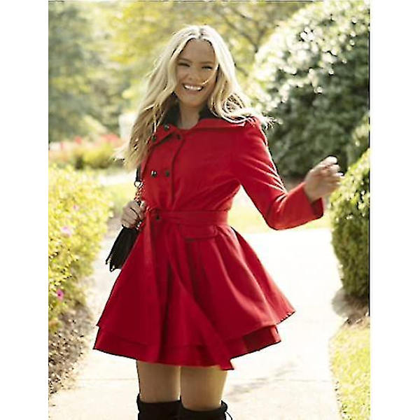 Dam Faux Fur Slag Dubbelknäppt Ullkappa Jacka Red XL