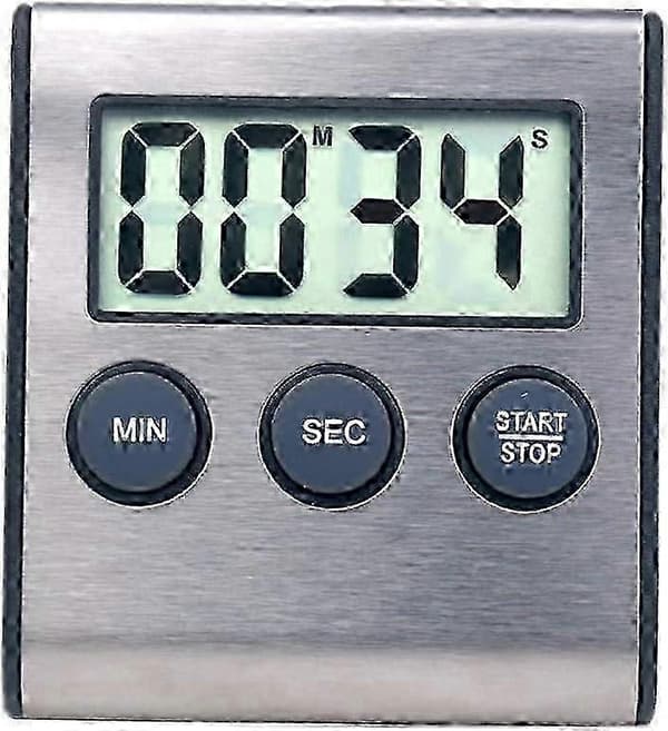 24-timers digital timer med nedtælling og stopur til køkken, sport, studie, møde, rustfrit stål sort