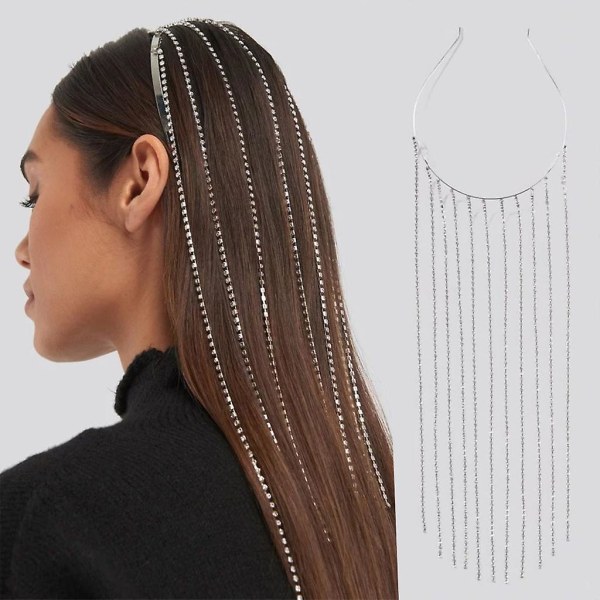Etnisk Hodebånd med Rhinestone Dusker Lang Krystallkjede Smykker Brudehår Ho