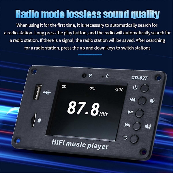 2,8 tuuman värinäyttö Bluetooth 5.1 auton synkronointi häviötön dekoodauslevy kellonaika hälytyskello FM