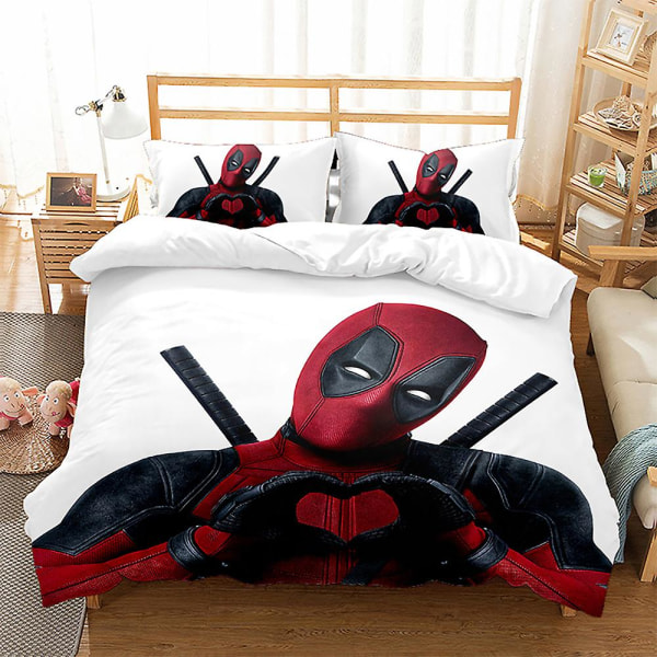 Deadpool 3D-printet sengesett dynetrekk dynetrekk putetrekk barnegave farge 1 AU single 140x210cm