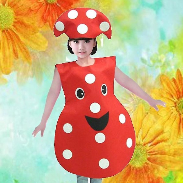 Morotsdräkt för barn, fiberduk, grönsaksdräkt, festlig maskerad, barnens dag-show, lämplig för 100-130 cm red mushroom