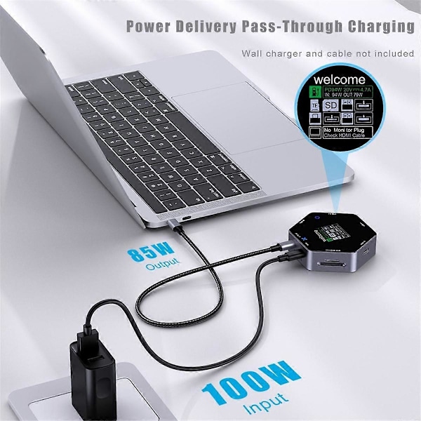 Åtta-i-ett Dockningsstation Typ C Smart Display 4K 60HZ Multi Port Hub Splitter USB 3.1 TF SD Kort