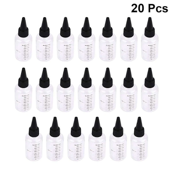Plastflaskor med tryckfunktion, vridkork och mått för hantverk, konst, lim och såser, 60 ml (20 st)