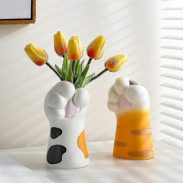 Vas med kattklodesign, estetisk rumsinredning, blomkruka för hemmet, modern bordsdekoration, kreativ vas för bokhylla och skrivbord, söt