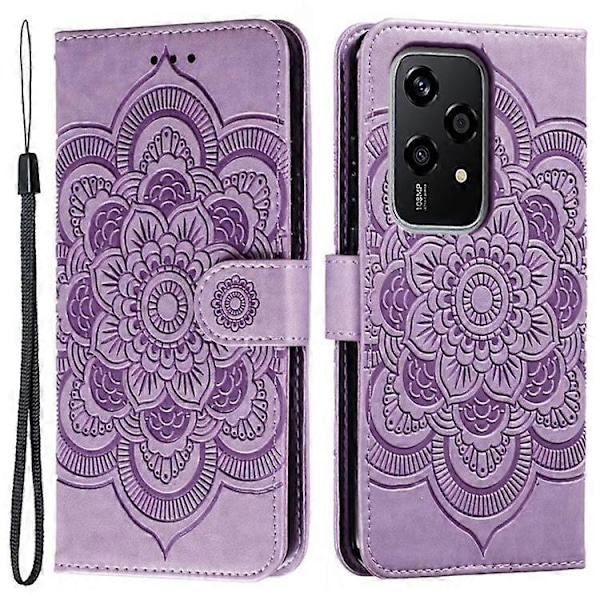 Kompatibelt Skal för Honor 200 Lite PU Läder Mandala Präglad Design Plånboksfodral Purple