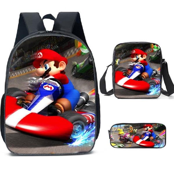 Super Mario Prinsesse 3-delt skolesekk for barn set 14inch
