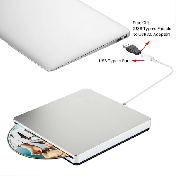 Ekstern DVD-brænder Type-C Optisk Disk Drev Slank Slot-in CD/DVD +/- RW Brænder USB C til /Wi