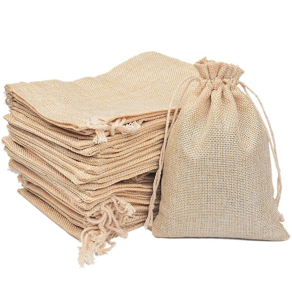 10 stk. linstoffpose med snøring, 13 x 18 cm naturlig ubleket muslinpose for krydder, te, urter