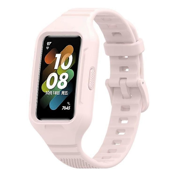 Kompatibel med Huawei Band 6 / 7 / 8 Sports Silikone Urrem med Etui LightPink