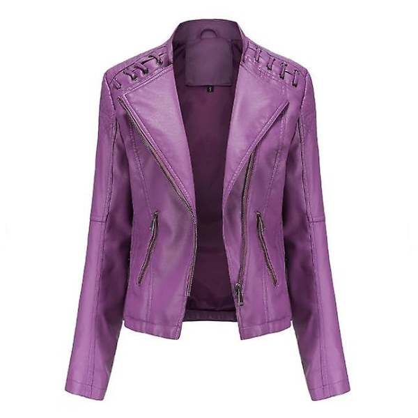 Läderjacka för kvinnor Casual dragkedja finns i 12 färger purple A XXL