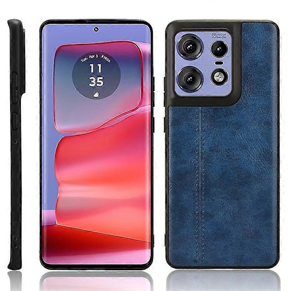 Kompatibelt Skal för Motorola Edge 50 Pro 5G, Texturerat Läder av Kohud + TPU + PC Telefonskal Blue
