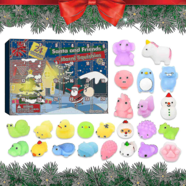 Adventskalender 2022 Julnedräkningskalenderleksak 24st Olika söta Mochi-djur Squishy Toy