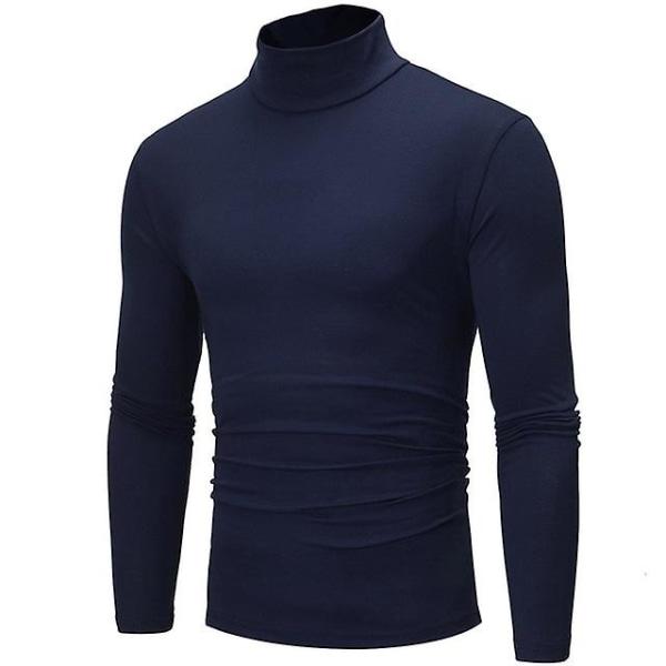 Polo med hög krage för män, enfärgad, smal, elastisk, tunn, pullover, vår, höst, underkläder, polotröja, herrstickad blus, baströja, topp Navy 1 L