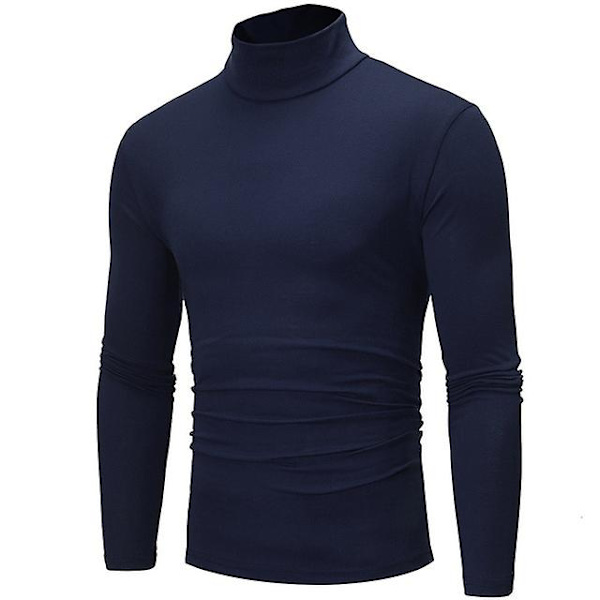 Rullekrave til mænd Ensfarvet Slim Elastisk Tynd Pullover Forår Efterår Undertøj Rullekrave Mænd Strik Bluse Base T-shirt Top Navy 1 M