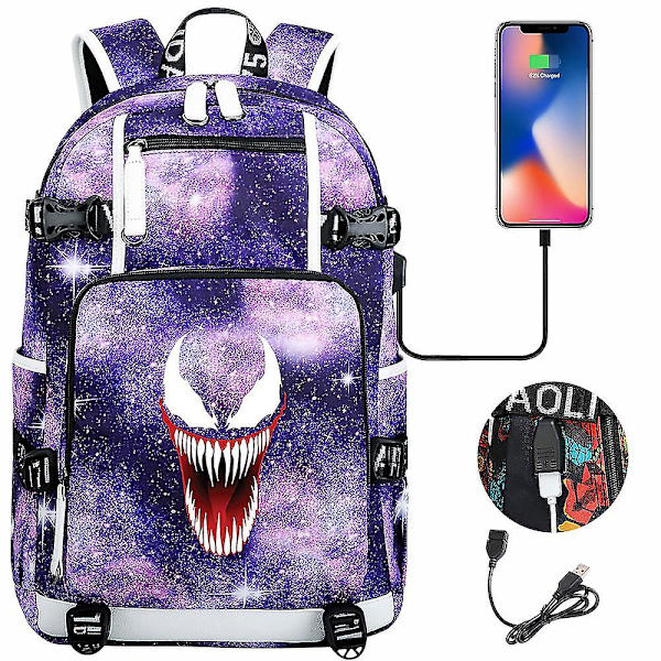 Venom Muoti Painettu USB Nuorten Koulureppu (1-4) Color-9