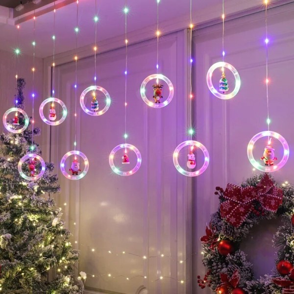 Julemand Tegnefilm Modellering LED Farverige Lysstreng Juledekoration Gardinlys til Udendørs, Juletræ Cold white B Remote Control